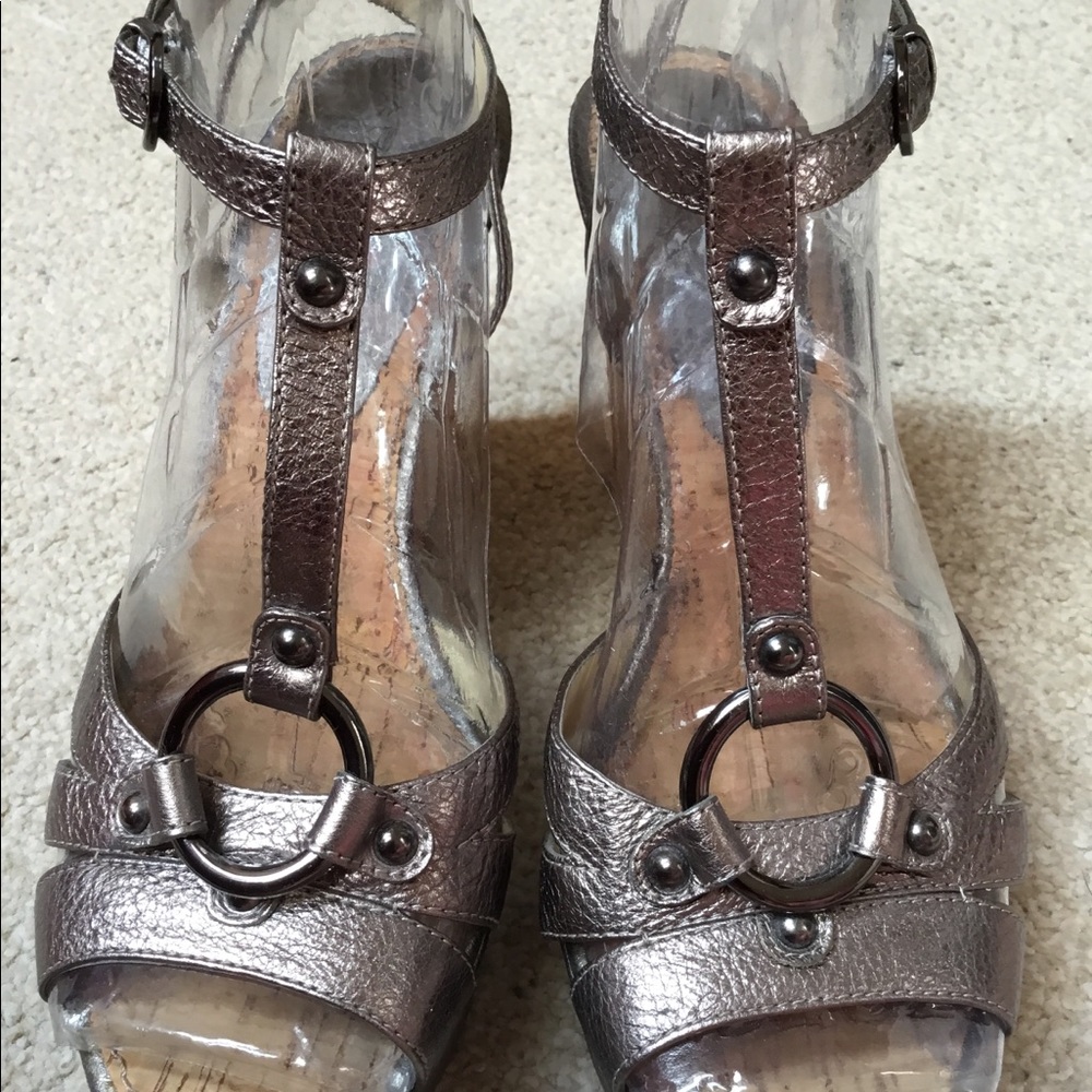 Marc Fisher Strappy Metallic Leather Wedge Sandal